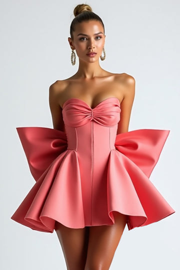 Watermelon Corset Ruffled Homecoming Dress With Bow